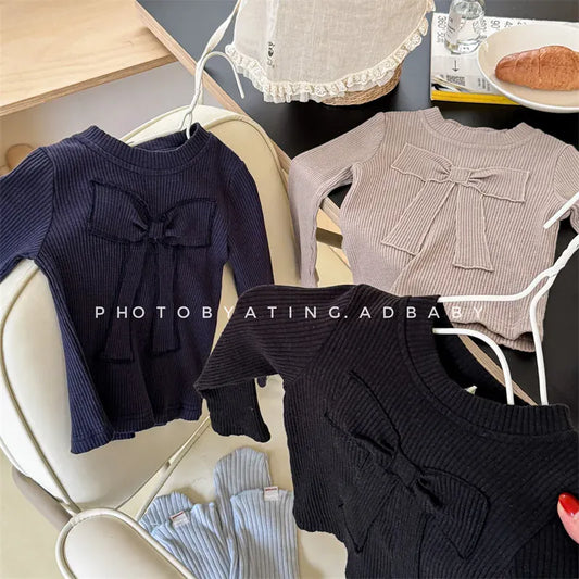 長袖Tシャツ キッズトップス 長袖Tシャツ カットソー リボン刺繍 3カラー【mh0006611】