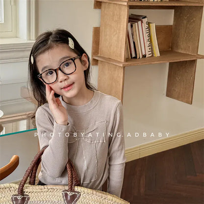 長袖Tシャツ キッズトップス 長袖Tシャツ カットソー リボン刺繍 3カラー【mh0006611】