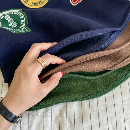 長袖Tシャツ キッズトップス ワッペンパッチレターロゴ刺繍フリース長袖ホッケーTシャツ 3カラー【mh0007569】