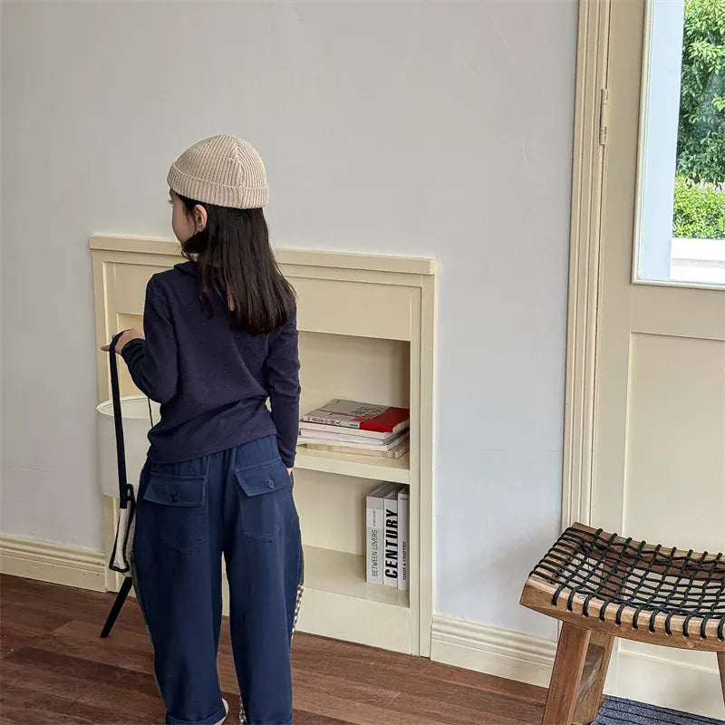 長袖Tシャツ キッズトップス 長袖丸襟Tシャツ ブラウス 4カラー【mh0006614】