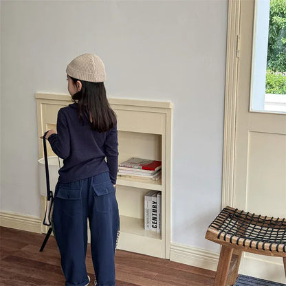 長袖Tシャツ キッズトップス 長袖丸襟Tシャツ ブラウス 4カラー【mh0006614】