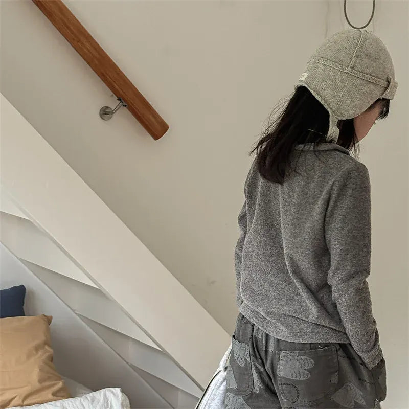 長袖Tシャツ キッズトップス 長袖丸襟Tシャツ ブラウス 4カラー【mh0006614】