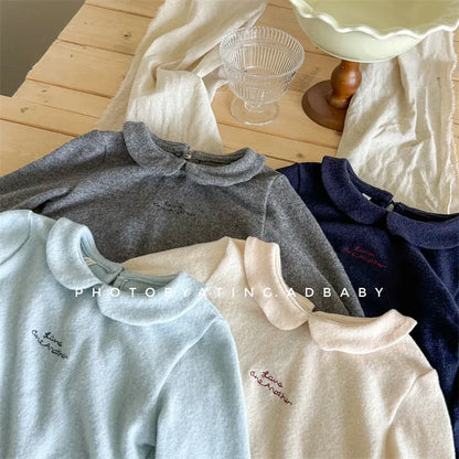 長袖Tシャツ キッズトップス 長袖丸襟Tシャツ ブラウス 4カラー【mh0006614】