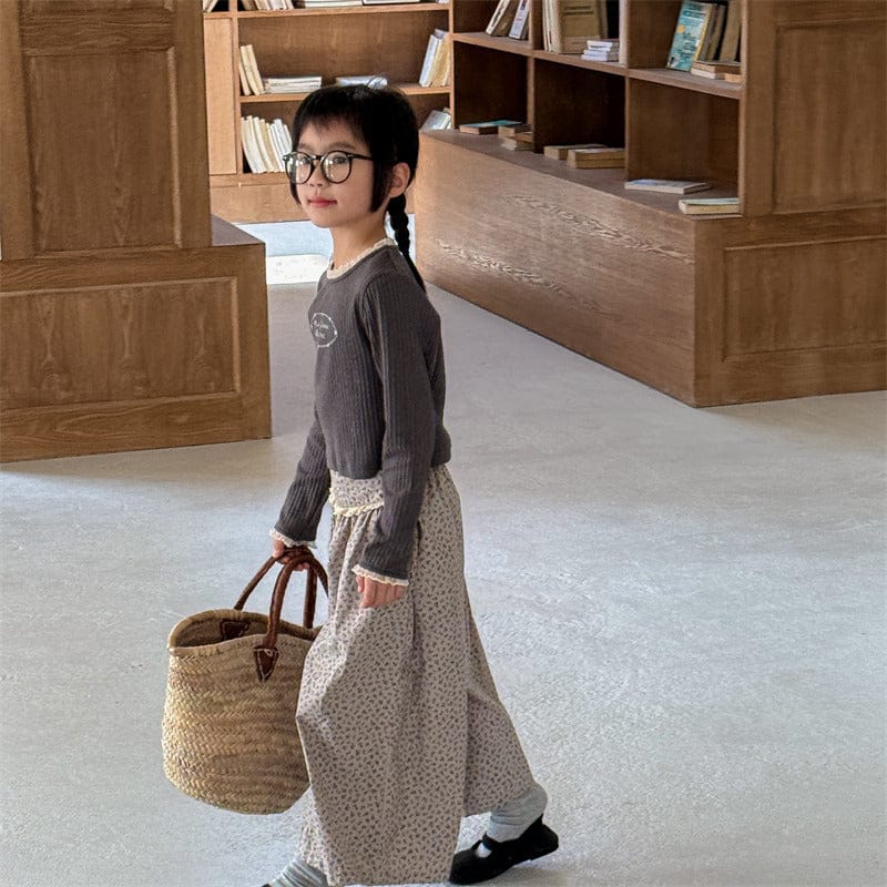 長袖Tシャツ キッズトップス レースプリントロゴ長袖リブカットソーTシャツ【mh-0008972】