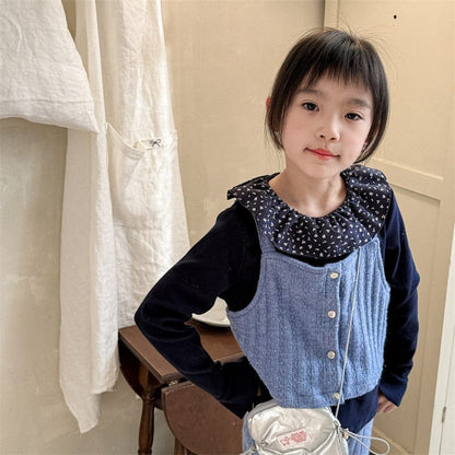 長袖Tシャツ キッズトップス フラワープリントラッフル襟長袖カットソーTシャツ【mh-0008976】