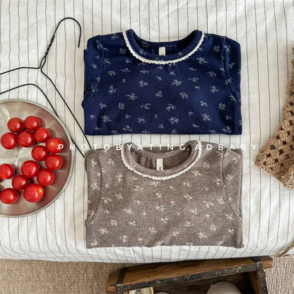 長袖Tシャツ キッズトップス フラワー小花柄プリントレース長袖Tシャツ【mh0007768】