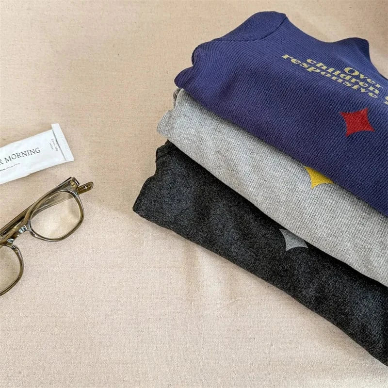 長袖Tシャツ キッズトップス レターロゴプリントボトルネックハイネック長袖Tシャツ【mh0007957】