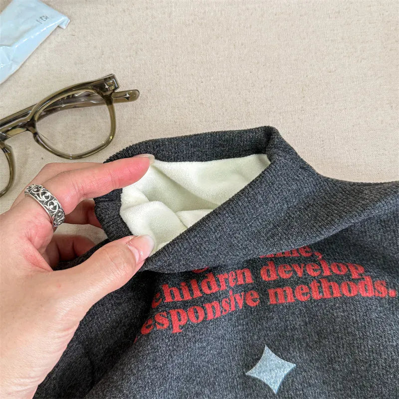 長袖Tシャツ キッズトップス レターロゴプリントボトルネックハイネック長袖Tシャツ【mh0007957】