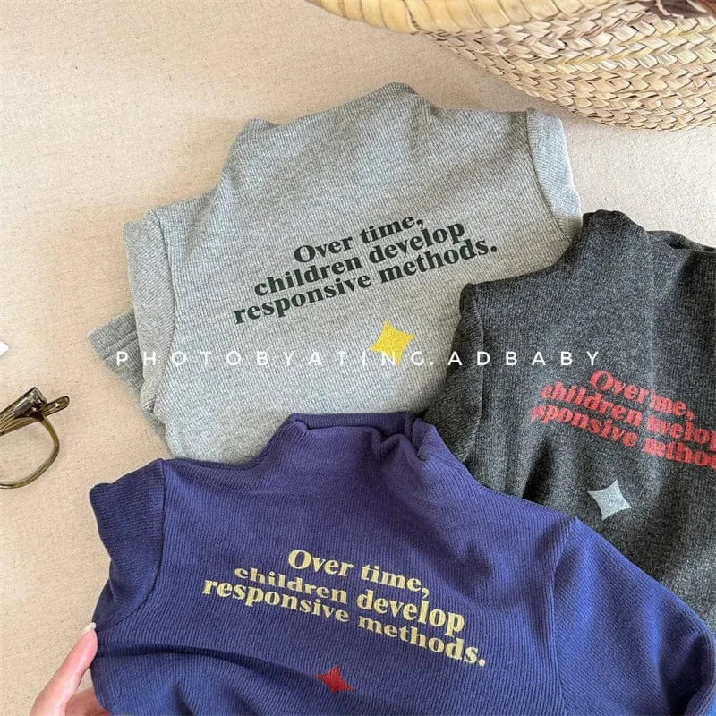 長袖Tシャツ キッズトップス レターロゴプリントボトルネックハイネック長袖Tシャツ【mh0007957】