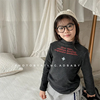 長袖Tシャツ キッズトップス レターロゴプリントボトルネックハイネック長袖Tシャツ【mh0007957】