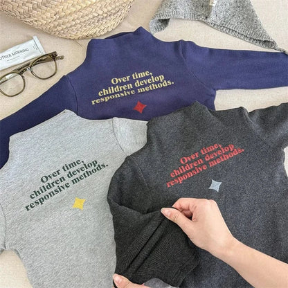 長袖Tシャツ キッズトップス レターロゴプリントボトルネックハイネック長袖Tシャツ【mh0007957】