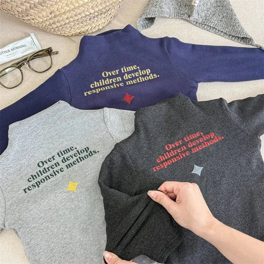 長袖Tシャツ キッズトップス レターロゴプリントボトルネックハイネック長袖Tシャツ【mh0007957】