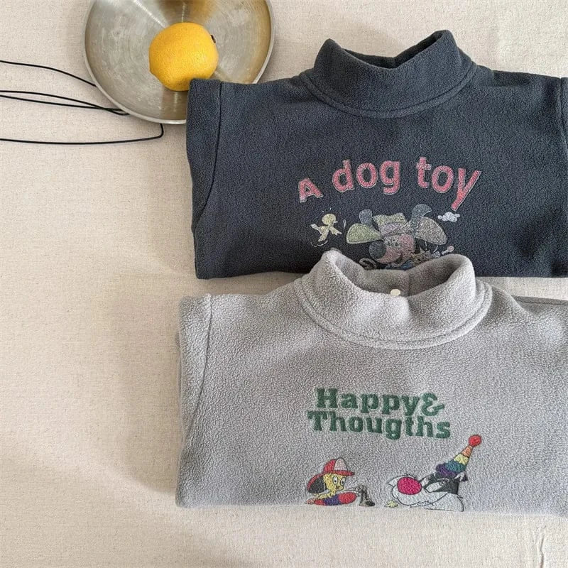 長袖Tシャツ キッズトップス キャラクタープリントフリース長袖プルオーバーTシャツ【mh0007960】