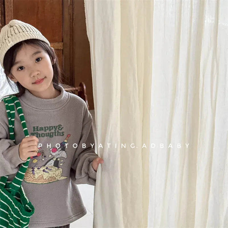 長袖Tシャツ キッズトップス キャラクタープリントフリース長袖プルオーバーTシャツ【mh0007960】