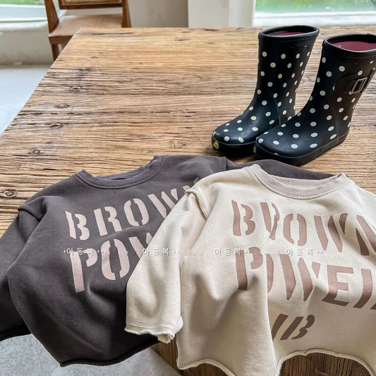 長袖Tシャツ キッズトップス レターロゴプリント長袖スウェットTシャツ【mh0008053】