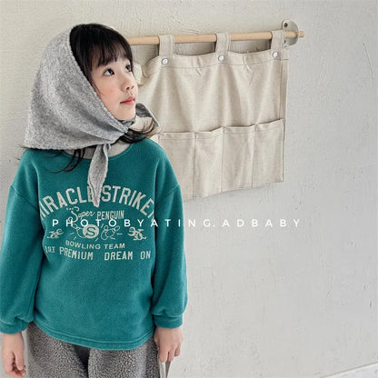 長袖Tシャツ キッズトップス レターロゴプリントフリース長袖Tシャツ【mh0008440】