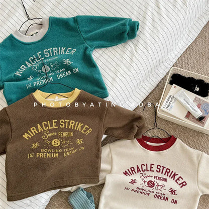 長袖Tシャツ キッズトップス レターロゴプリントフリース長袖Tシャツ【mh0008440】