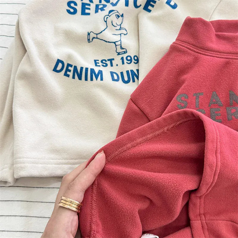 長袖Tシャツ キッズトップス プリント柄ハイネックボトルネックフリース長袖Tシャツ【mh0008468】