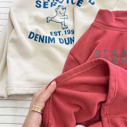 長袖Tシャツ キッズトップス プリント柄ハイネックボトルネックフリース長袖Tシャツ【mh0008468】