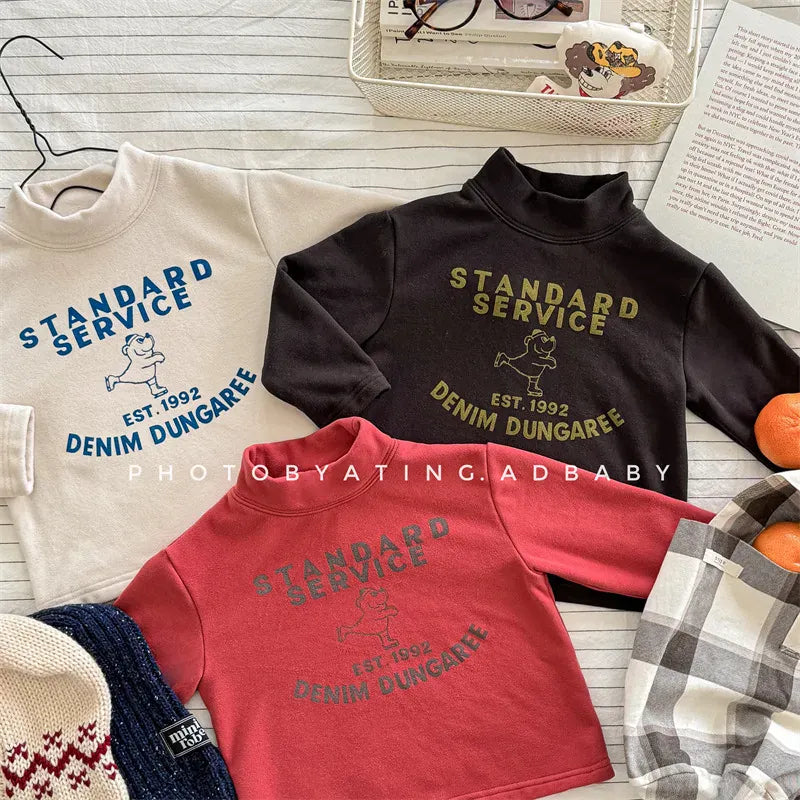 長袖Tシャツ キッズトップス プリント柄ハイネックボトルネックフリース長袖Tシャツ【mh0008468】