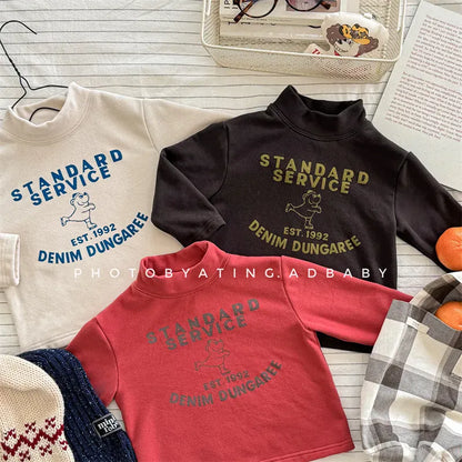 長袖Tシャツ キッズトップス プリント柄ハイネックボトルネックフリース長袖Tシャツ【mh0008468】