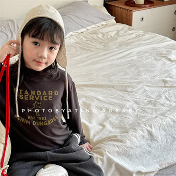 長袖Tシャツ キッズトップス プリント柄ハイネックボトルネックフリース長袖Tシャツ【mh0008468】