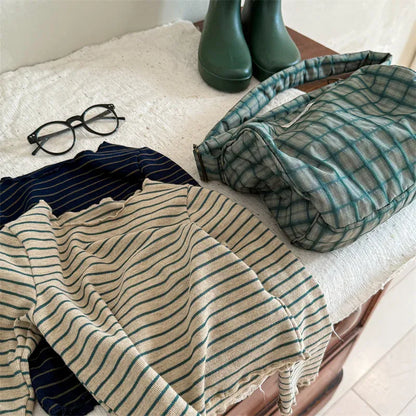 長袖Tシャツ キッズトップス シンプルベーシックボーダーフリルネック長袖Tシャツ【mh0008651】