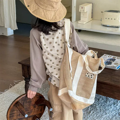 長袖Tシャツ キッズトップス レトロフラワープリントラグランパッチワーク長袖Tシャツ【mh0008653】