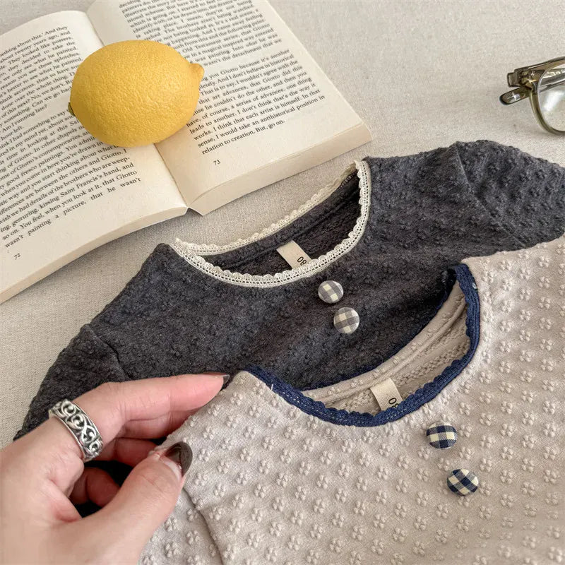 長袖Tシャツ キッズトップス レース縁取り長袖Tシャツ【mh0008654】