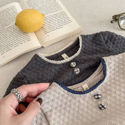 長袖Tシャツ キッズトップス レース縁取り長袖Tシャツ【mh0008654】