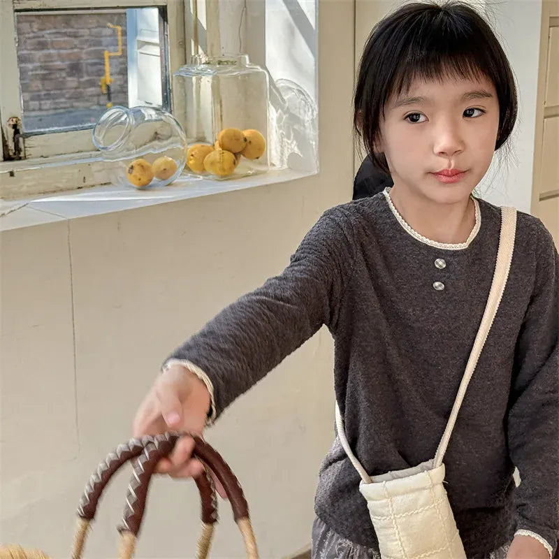 長袖Tシャツ キッズトップス レース縁取り長袖Tシャツ【mh0008654】