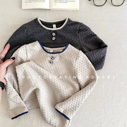 長袖Tシャツ キッズトップス レース縁取り長袖Tシャツ【mh0008654】