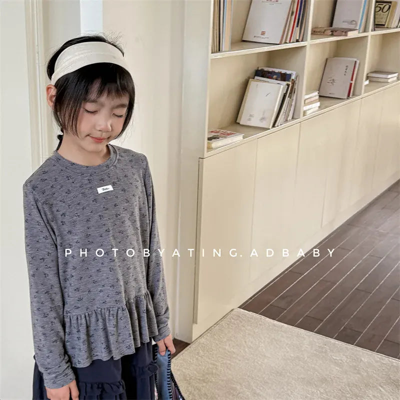 長袖Tシャツ キッズトップス ペプラムフリル長袖チュニックTシャツ【mh0008963】