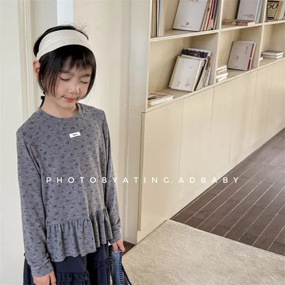 長袖Tシャツ キッズトップス ペプラムフリル長袖チュニックTシャツ【mh0008963】