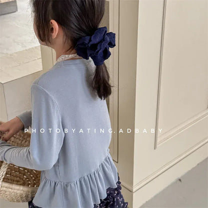 長袖Tシャツ キッズトップス ペプラムフリル長袖チュニックTシャツ【mh0008963】