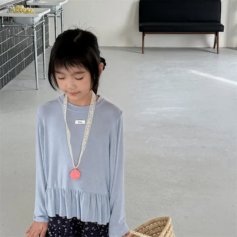 長袖Tシャツ キッズトップス ペプラムフリル長袖チュニックTシャツ【mh0008963】