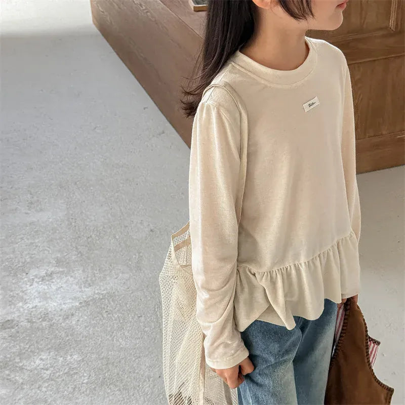 長袖Tシャツ キッズトップス ペプラムフリル長袖チュニックTシャツ【mh0008963】