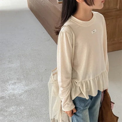 長袖Tシャツ キッズトップス ペプラムフリル長袖チュニックTシャツ【mh0008963】