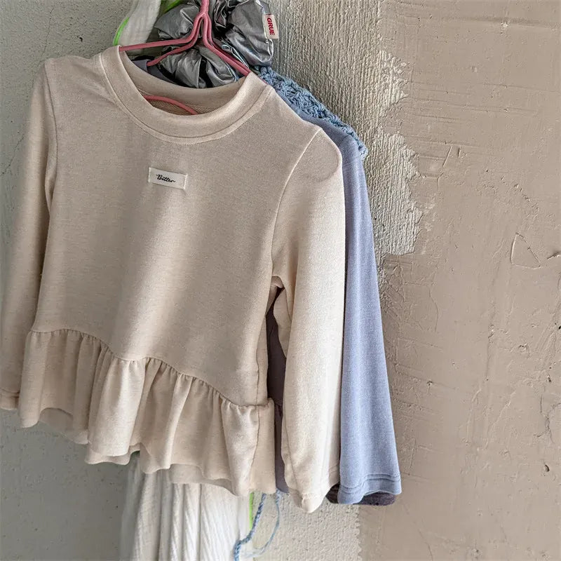 長袖Tシャツ キッズトップス ペプラムフリル長袖チュニックTシャツ【mh0008963】