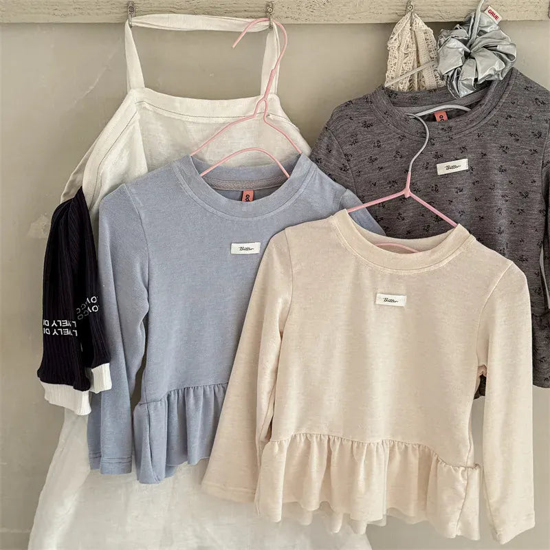 長袖Tシャツ キッズトップス ペプラムフリル長袖チュニックTシャツ【mh0008963】