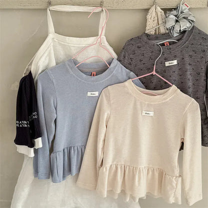 長袖Tシャツ キッズトップス ペプラムフリル長袖チュニックTシャツ【mh0008963】