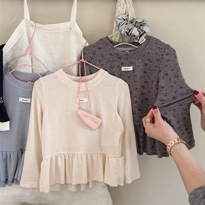 長袖Tシャツ キッズトップス ペプラムフリル長袖チュニックTシャツ【mh0008963】