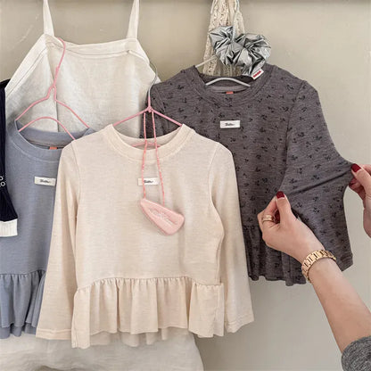 長袖Tシャツ キッズトップス ペプラムフリル長袖チュニックTシャツ【mh0008963】