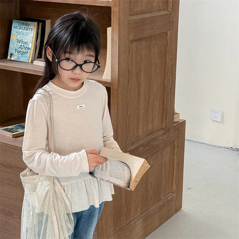 長袖Tシャツ キッズトップス ペプラムフリル長袖チュニックTシャツ【mh0008963】