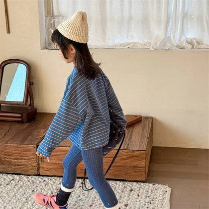 長袖Tシャツ キッズトップス ボーダーレターロゴアップリケ長袖Tシャツ【mh0008964】