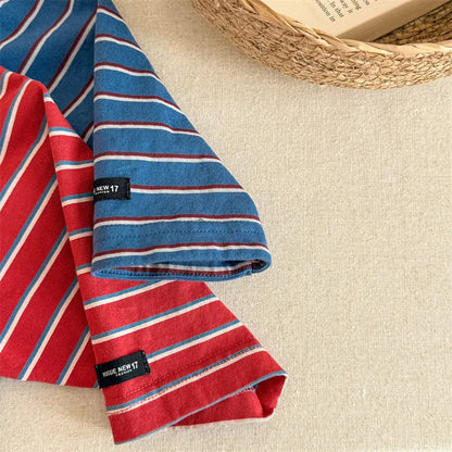 長袖Tシャツ キッズトップス ボーダーレターロゴアップリケ長袖Tシャツ【mh0008964】