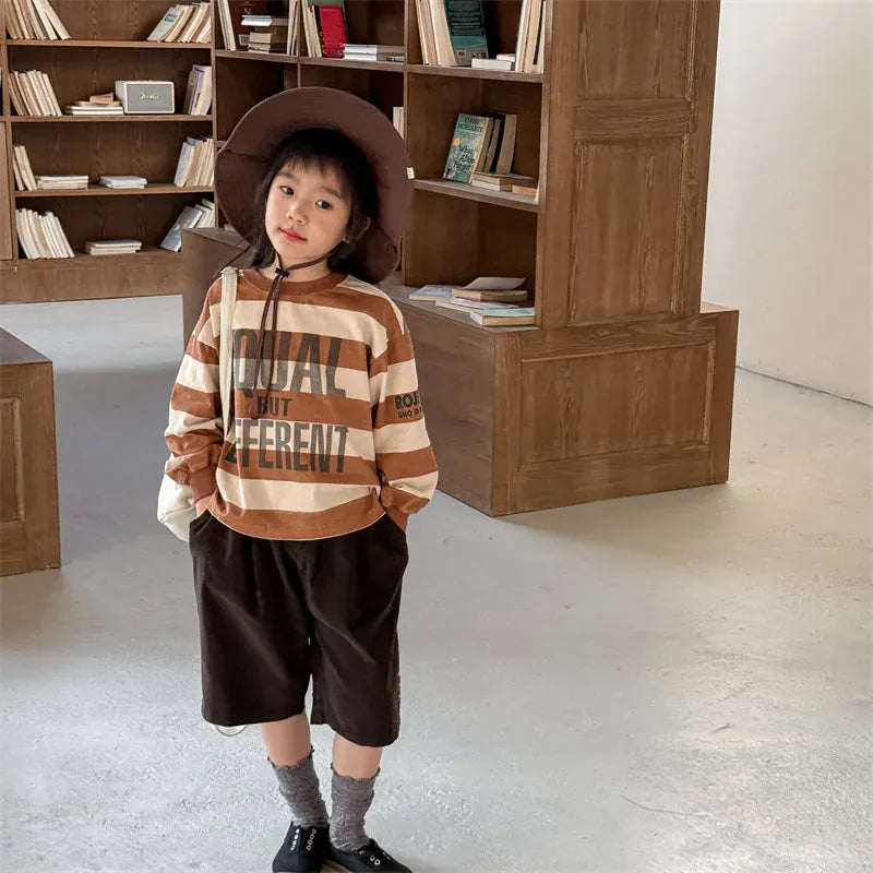 長袖Tシャツ キッズトップス ボーダー/無地ロゴプリント長袖Tシャツ【mh0008965】