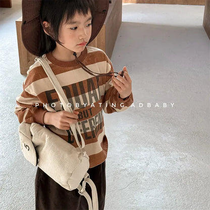 長袖Tシャツ キッズトップス ボーダー/無地ロゴプリント長袖Tシャツ【mh0008965】