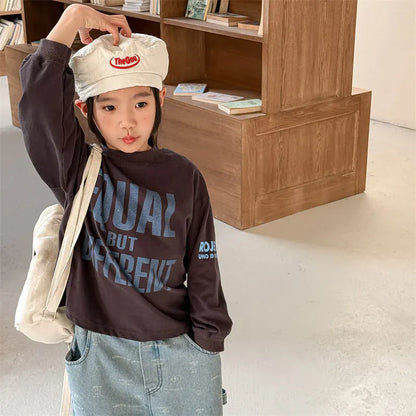 長袖Tシャツ キッズトップス ボーダー/無地ロゴプリント長袖Tシャツ【mh0008965】