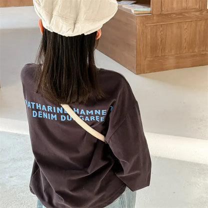 長袖Tシャツ キッズトップス ボーダー/無地ロゴプリント長袖Tシャツ【mh0008965】